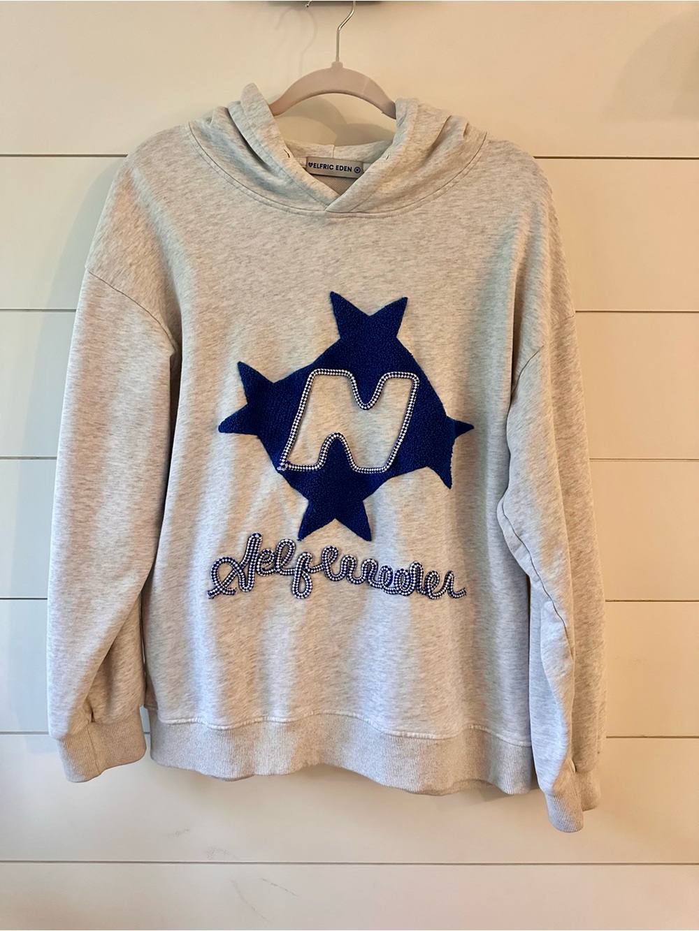 Aelfric Eden Gray Hoodie with Blue Star Appliqué Size Medium